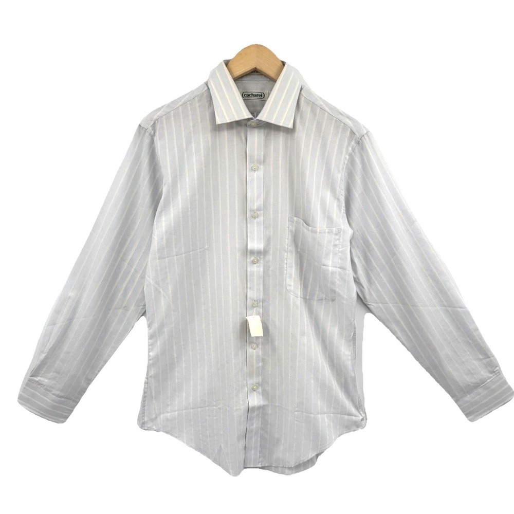 Cacharel Mens Dress Shirt Size 15.5 32/33 Fitted Light Blue White Stripe NEW